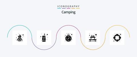 camping glyph 5 icoon pak inclusief . navigatie. steun. helpen vector
