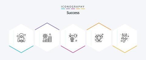 sucess 25 lijn icoon pak inclusief winnaar. beloning. prestatie. waarde. diamant vector