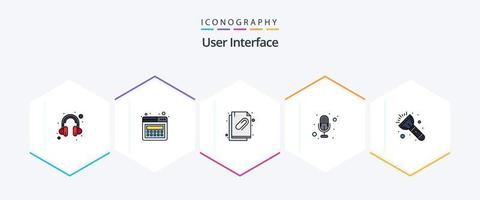 gebruiker koppel 25 gevulde lijn icoon pak inclusief . fakkel. document. licht. stem vector
