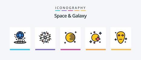 ruimte en heelal lijn gevulde 5 icoon pak inclusief planeet. heelal. kosmos. buitenaards wezen. ster. creatief pictogrammen ontwerp vector