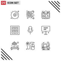 modern reeks van 9 contouren pictogram van tonen microfoon lagen mic keuken bewerkbare vector ontwerp elementen