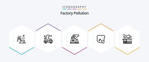 fabriek verontreiniging 25 lijn icoon pak inclusief p.m vervuiling. stof. gas. lucht. productie vector