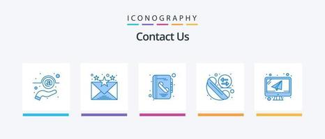 contact ons blauw 5 icoon pak inclusief laptop. computer. boek. opnieuw kiezen. aandelenbeurs. creatief pictogrammen ontwerp vector