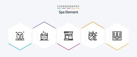 spa element 25 lijn icoon pak inclusief . temperatuur. sauna. kwik. olie vector