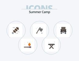 zomer kamp vlak icoon pak 5 icoon ontwerp. . camping. vlees. stoel. camping vector