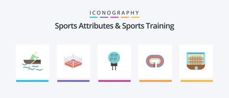 sport- attributen en sport- opleiding vlak 5 icoon pak inclusief doel paal. bal. bal. spoor. stadion. creatief pictogrammen ontwerp vector