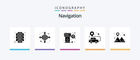 navigatie glyph 5 icoon pak inclusief berg. plaats. station. camping. pin. creatief pictogrammen ontwerp vector