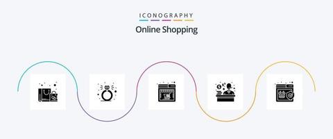 online boodschappen doen glyph 5 icoon pak inclusief winkelen. schild. winkel. kwaliteit. klant vector