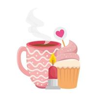 kopje koffie met cupcake en kaars vector