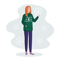 vrouw met vrolijk kerst groen trui vector ontwerp