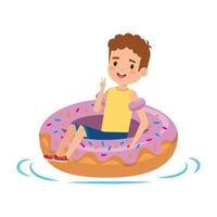 schattige kleine jongen met shirt en donut float vector