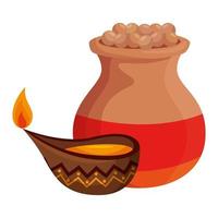 Indiase keramische pot met eten en kaars vector