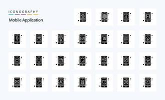 25 mobiel toepassing solide glyph icoon pak vector