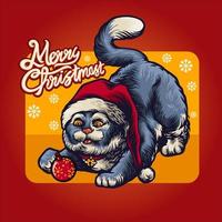 Kerst schattige kat in rode kerstmuts kerstkaart vectorillustratie vector