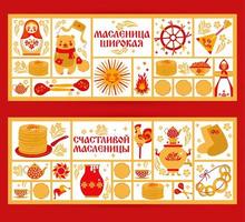 vector set banner op het thema van het Russische vakantie carnaval. vertaling uit het russisch-stuk of maslenitsa breed.