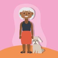 oude afro vrouw met hond, actieve senior karakter vector