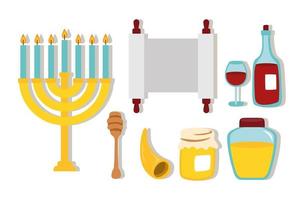 gelukkige rosh hashanah-viering met vastgestelde pictogrammen vector