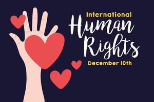 mensenrechtencampagne belettering met hand en harten vector