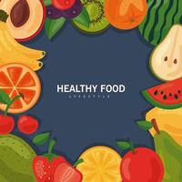vers fruit en groenten, gezond voedselkader met letters vector