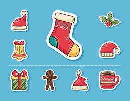 vrolijke kerstsok en stickerset vector