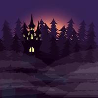 halloween donkere nachtscène met kasteel vector