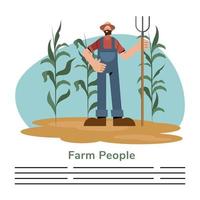 boerderij mensen en boer man met hark sjabloon voor spandoek vector