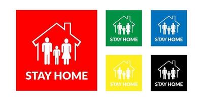 set verblijf thuis pictogram illustratie met huis en familie symbool vector