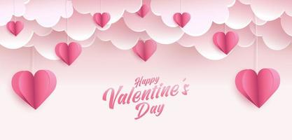 gelukkige Valentijnsdag wenskaart ontwerp. vakantiebanner met hartvormen in papierkunststijl. papierkunst en digitale ambachtelijke stijl illustratie