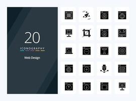 20 web ontwerp solide glyph icoon voor presentatie vector