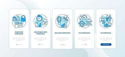 hypotheektypen onboarding mobiele app-paginascherm met concepten vector