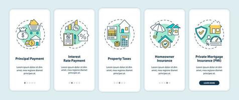 hypotheekbetalingselementen onboarding mobiele app-paginascherm met concepten vector
