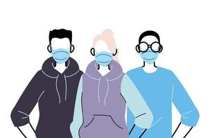 jongeren die gezichtsmaskers dragen om virussen te voorkomen vector