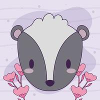 schattige kawaii baby skunk met bloemen vector