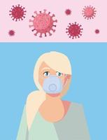 vrouw met medisch masker en covid 19-virus vectorontwerp vector