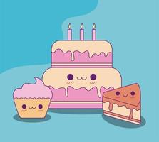 kawaii cake en cupcake vector ontwerp