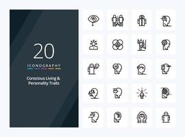 20 bewust leven en persoonlijkheid eigenschappen schets icoon voor presentatie vector