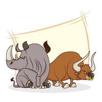 schattige neushoorn en stier stripfiguren vector