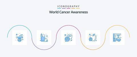 wereld kanker bewustzijn blauw 5 icoon pak inclusief scanner. oncologie. bericht. machine. welzijn vector