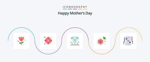 gelukkig moeders dag vlak 5 icoon pak inclusief moeder. liefde. mama. telefoon. boterbloem bloem vector