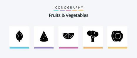 fruit en groenten glyph 5 icoon pak inclusief vruchten. voedsel. fruit. abrikoos sap. groenten. creatief pictogrammen ontwerp vector