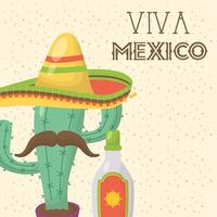 viva mexico-feest met cactus en hoed vector