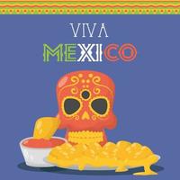 viva mexico-feest met schedelmasker en voedsel vector