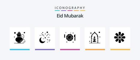 eid mubarak glyph 5 icoon pak inclusief bidden. moskee. decoratie. vork. diner. creatief pictogrammen ontwerp vector