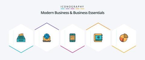 modern bedrijf en bedrijf essentials 25 gevulde lijn icoon pak inclusief ipad. apparaat. bedrijf. computer. online vector