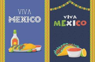 viva mexico-feest met eten en tequilafles vector