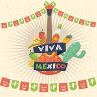 viva mexico-feest met gitaar en pictogrammen vector