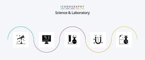 wetenschap glyph 5 icoon pak inclusief chemie. natuurkunde. chemie. magneet. buis vector