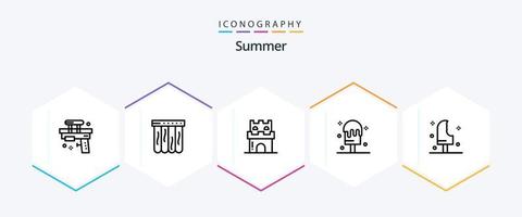 zomer 25 lijn icoon pak inclusief voedsel. zomer. strand. ijs. Zandkasteel vector