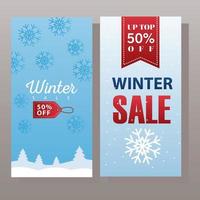 grote winterverkoop poster met label opknoping en lint vector