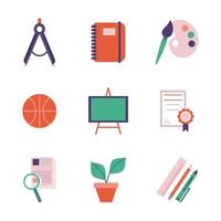 school en onderwijs vlakke stijl pictogramserie vector